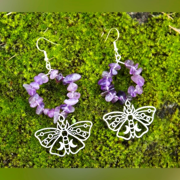 Hand Crafted Jewelry - 🦋 Amethyst hoop butterfly dangles